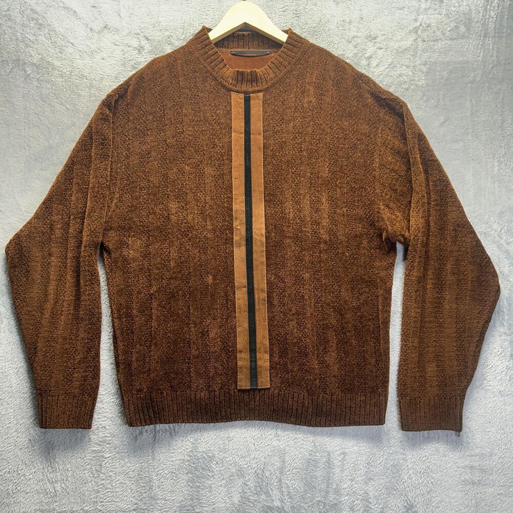 Vintage Saxony Sweater Mens Large Rust Brown Textured Mock Neck Old Money Rare